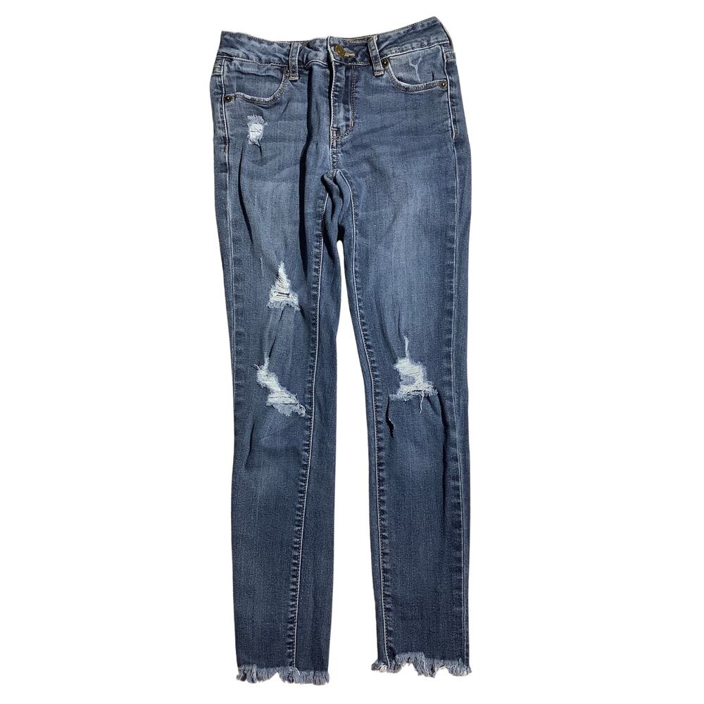 Just USA Girls Denim Blue Distressed Jeans Size 10 — Trendy, Casual, Streetwear